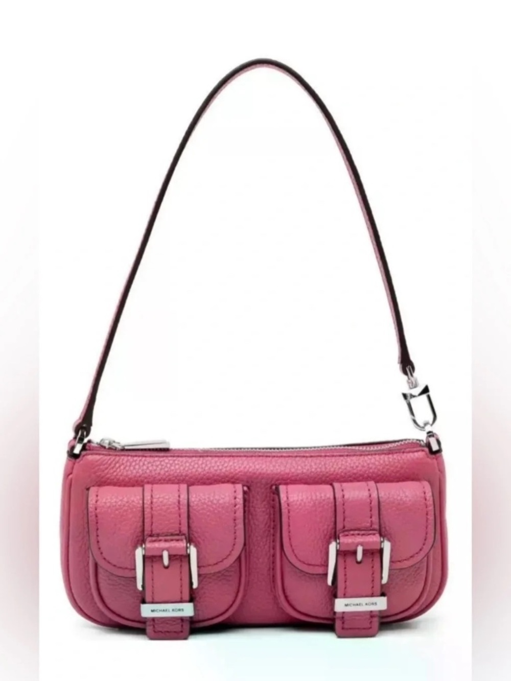 new Michael Kors Pebbled Leather Zoe Pochette Convertible Slim Shoulder Bag